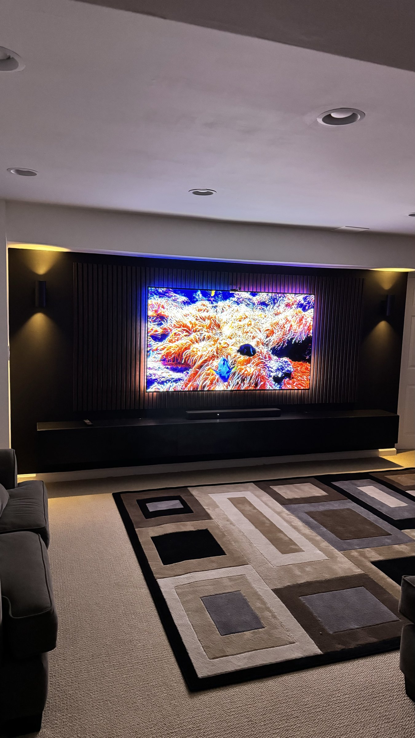 The South River media wall in a warm amber lighting mood, by SEIN ME