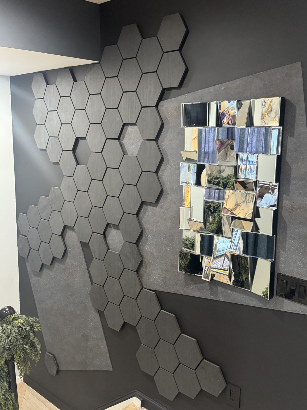 Hand-built hexagon geometric accent wall installed by SEIN ME